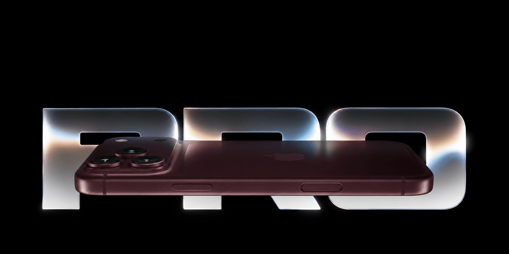 iPhone 18 Pro в цвете Burgundy на фоне металлических букв PRO