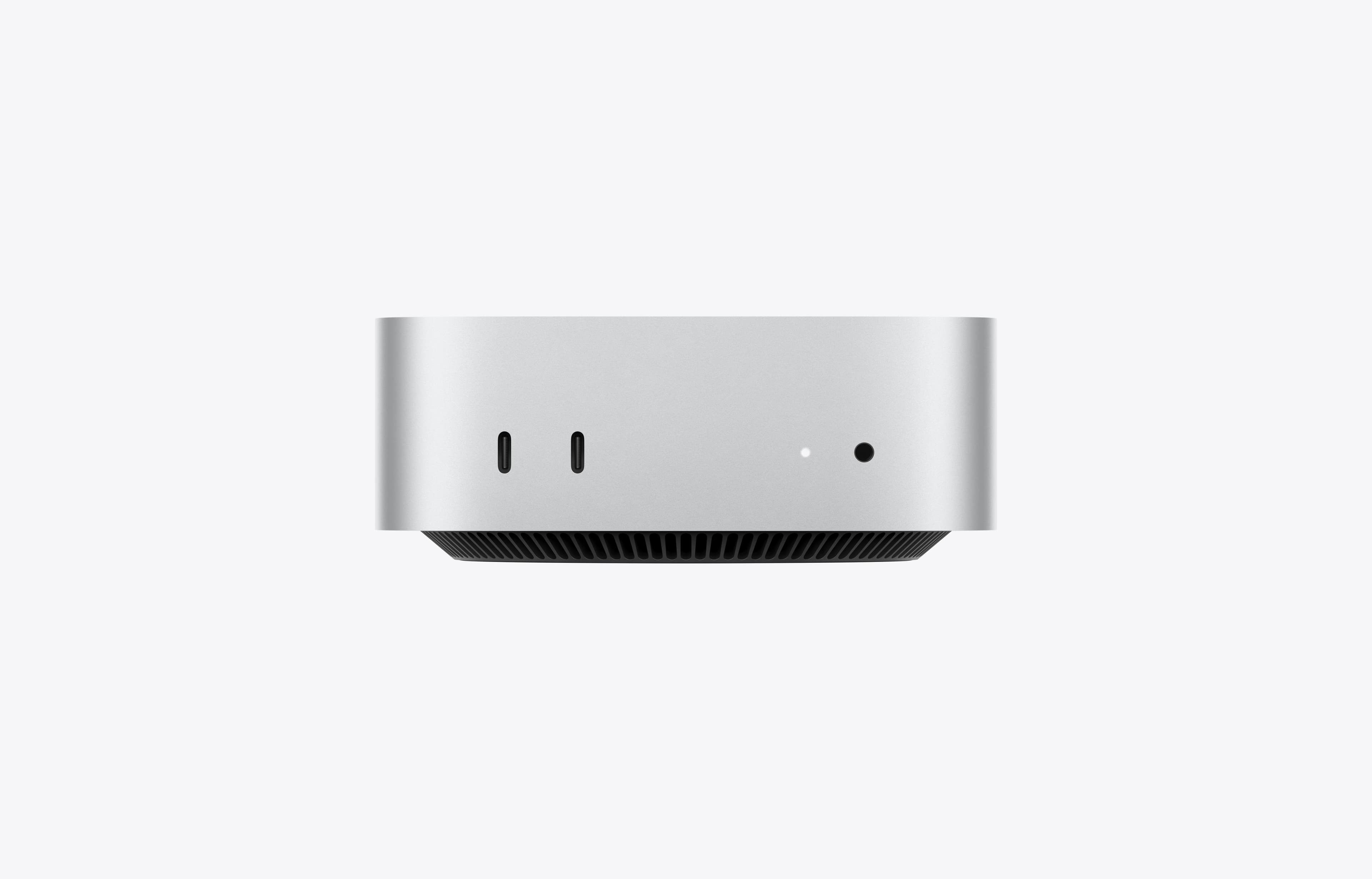 Mac mini, серебристый корпус, вид спереди